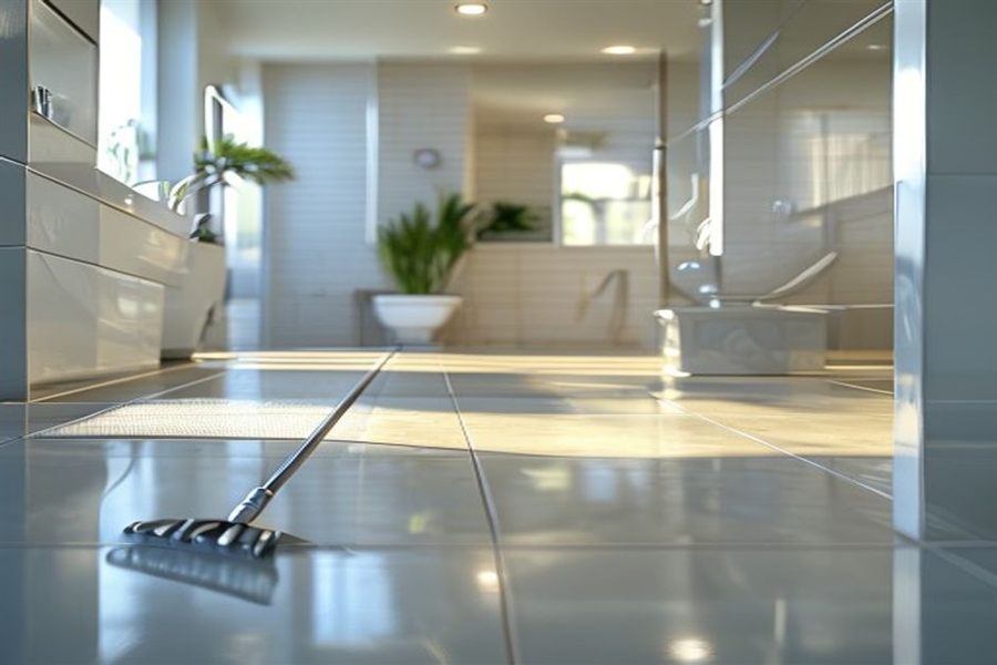 Bathroom tile and grout being cleaned with a professional stainless-steel tool in the Santa Cruz area