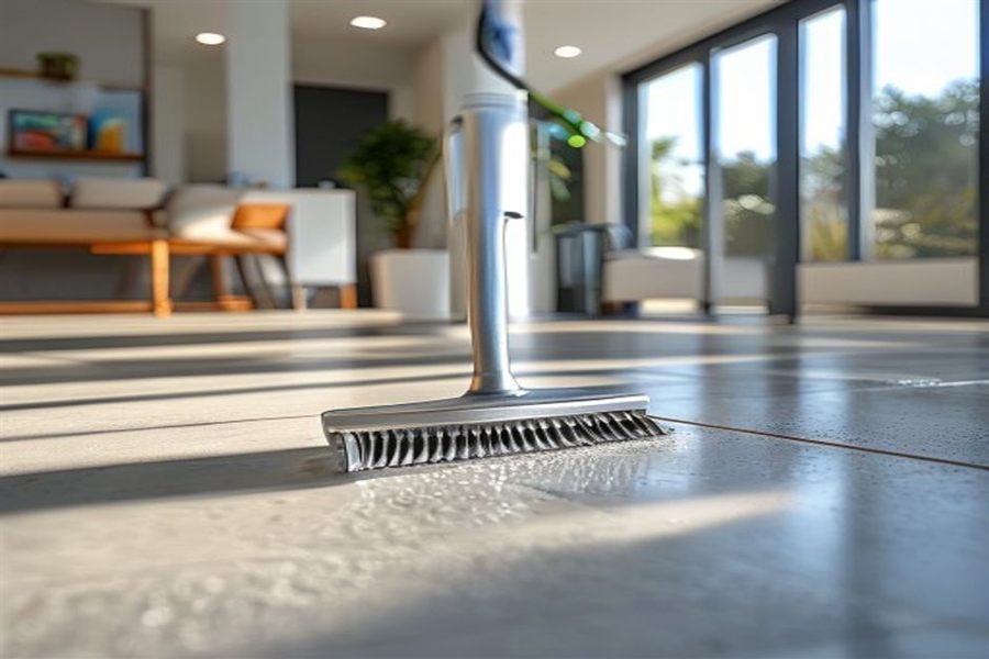 Tile and grout floor being cleaned with a professional stainless-steel tool in a Capitola home